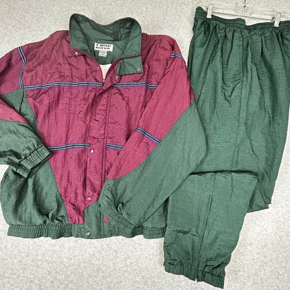 Vtg Lavon Sportswear Men L Track Suit Green Purple Nylon 2pc Windbreakr Set 1992